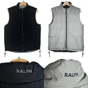 Ralph Lauren Vintage Reversible Black/Grey Puffer Quilted Vest Size Medium